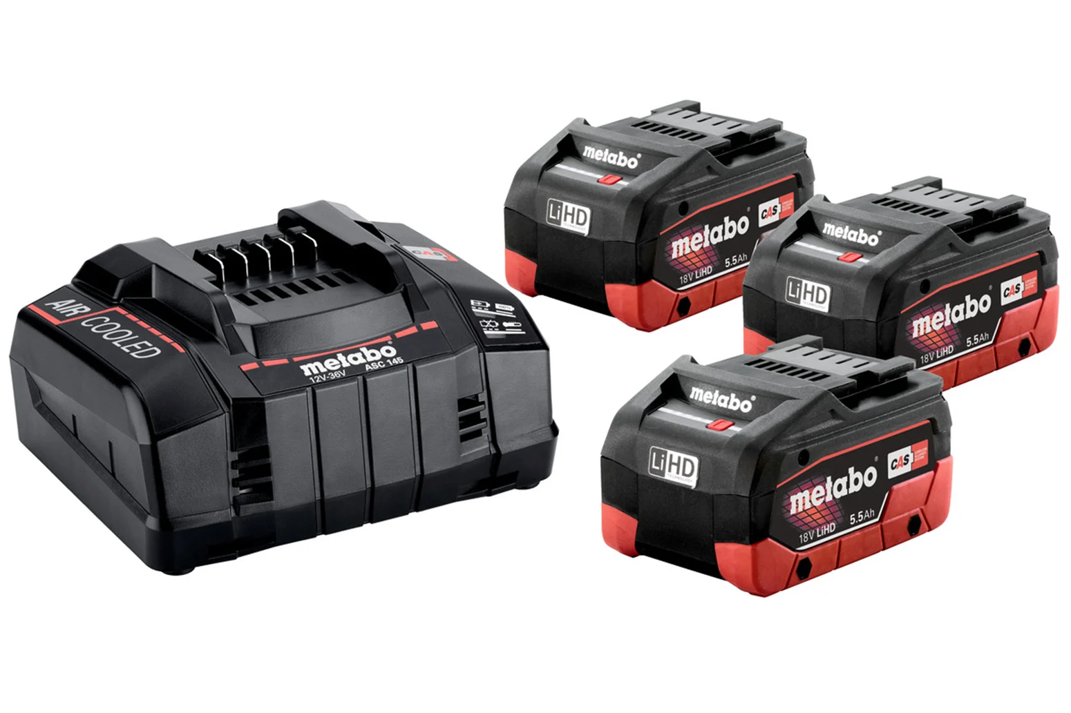 Zestaw 3 akumulatorów 18V LiHD 5.5Ah i ładowarki ASC 30-36V Metabo 685074000