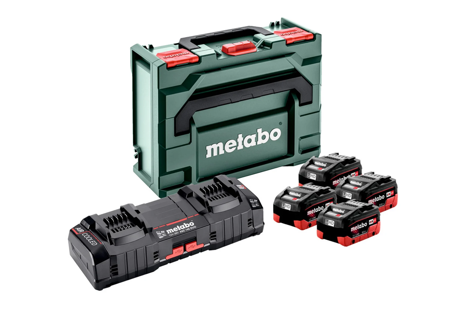 Zestaw 4 akumulatorów 18V LiHD 8.0Ah i 2 ładowarek ASC Ultra w MetaLoc Metabo 685135000