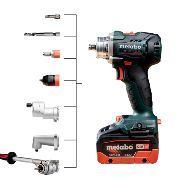 Wiertarko-wkrętarka z przystawką PowerX3 Metabo BS 18 LTX BL Q I 2x5.5Ah