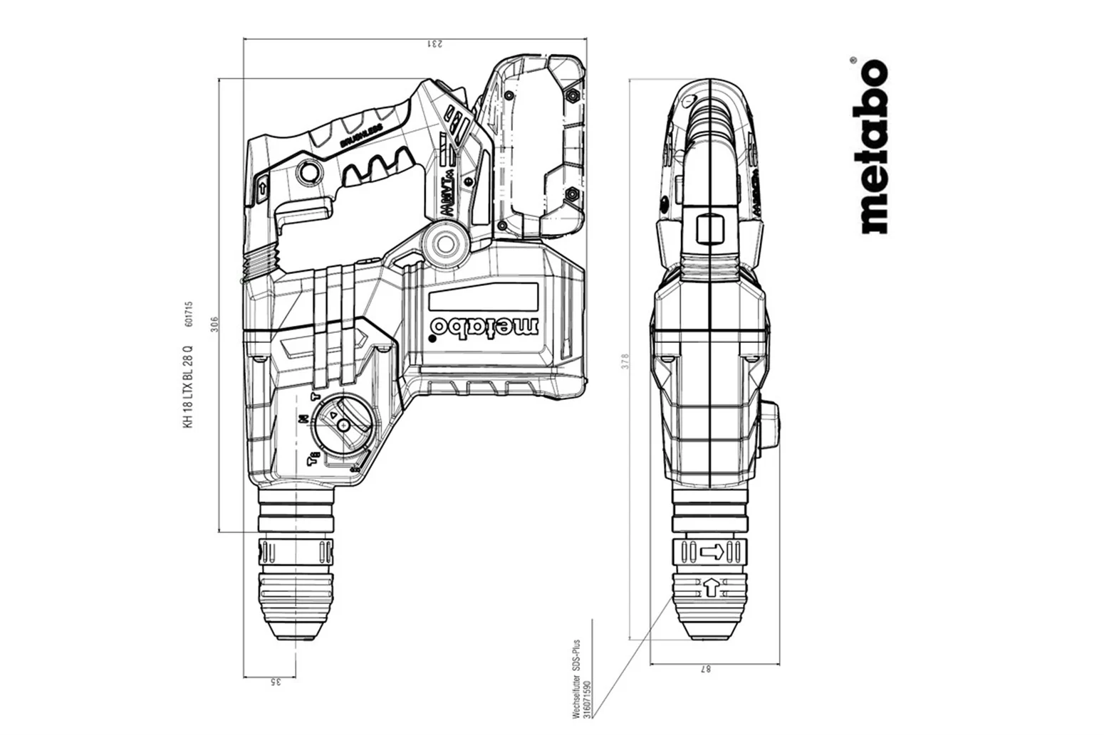 Kombimłotek SDS-Plus Metabo KH 18 LTX BL 28 Q Set ISA - obrazek 5