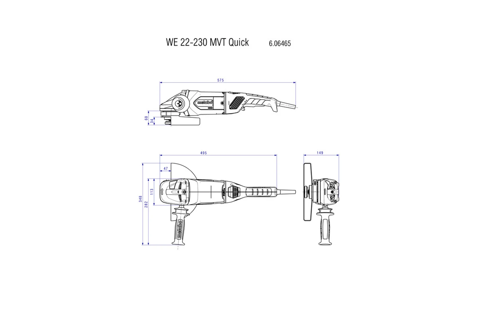 Szlifierka kątowa z włącznikiem czuwakowym Metabo WE 22-230 MVT - obrazek 3