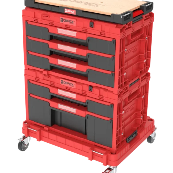 Zestaw szuflad na platformie kołowej Qbrick System ONE 2.0 WORKSHOP DRAWERS SET nr 5 RED Ultra HD Custom