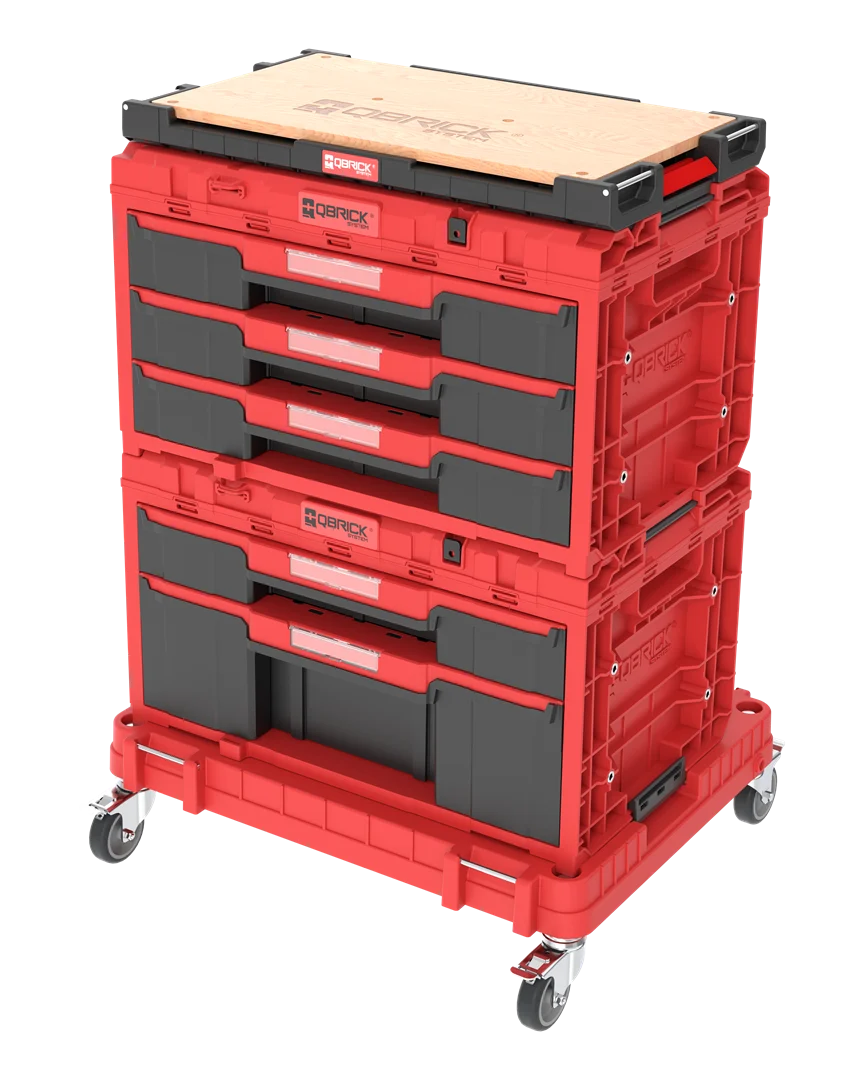 Zestaw szuflad na platformie kołowej Qbrick System ONE 2.0 WORKSHOP DRAWERS SET nr 5 RED Ultra HD Custom