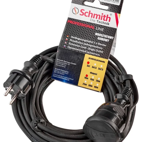 Przedłużacz gumowy 3x2,5mm, 20m, czarny Schmith SPPLJ-3-20